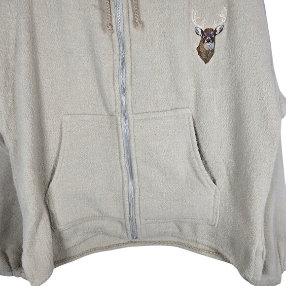 Earth Ragz Hoodie Mens Large Beige Deer Embroidered Zip Fleece Jacket Mexico - Picture 3 of 14